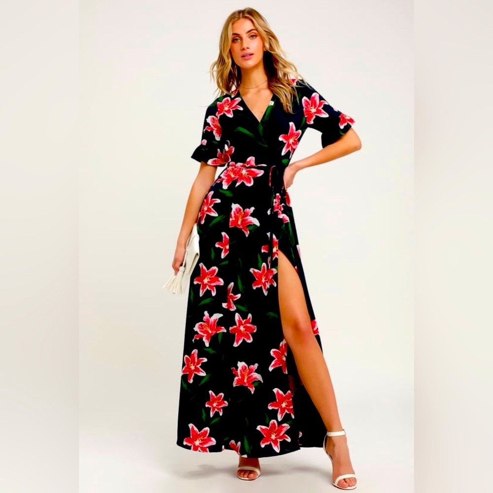 Lulus Stargazer Floral wrap dress